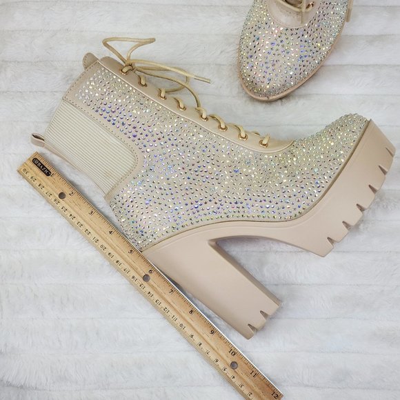 Barri Nude Rhinestone Chunky Heel Platform Ankle Boots - Picture 5 of 15